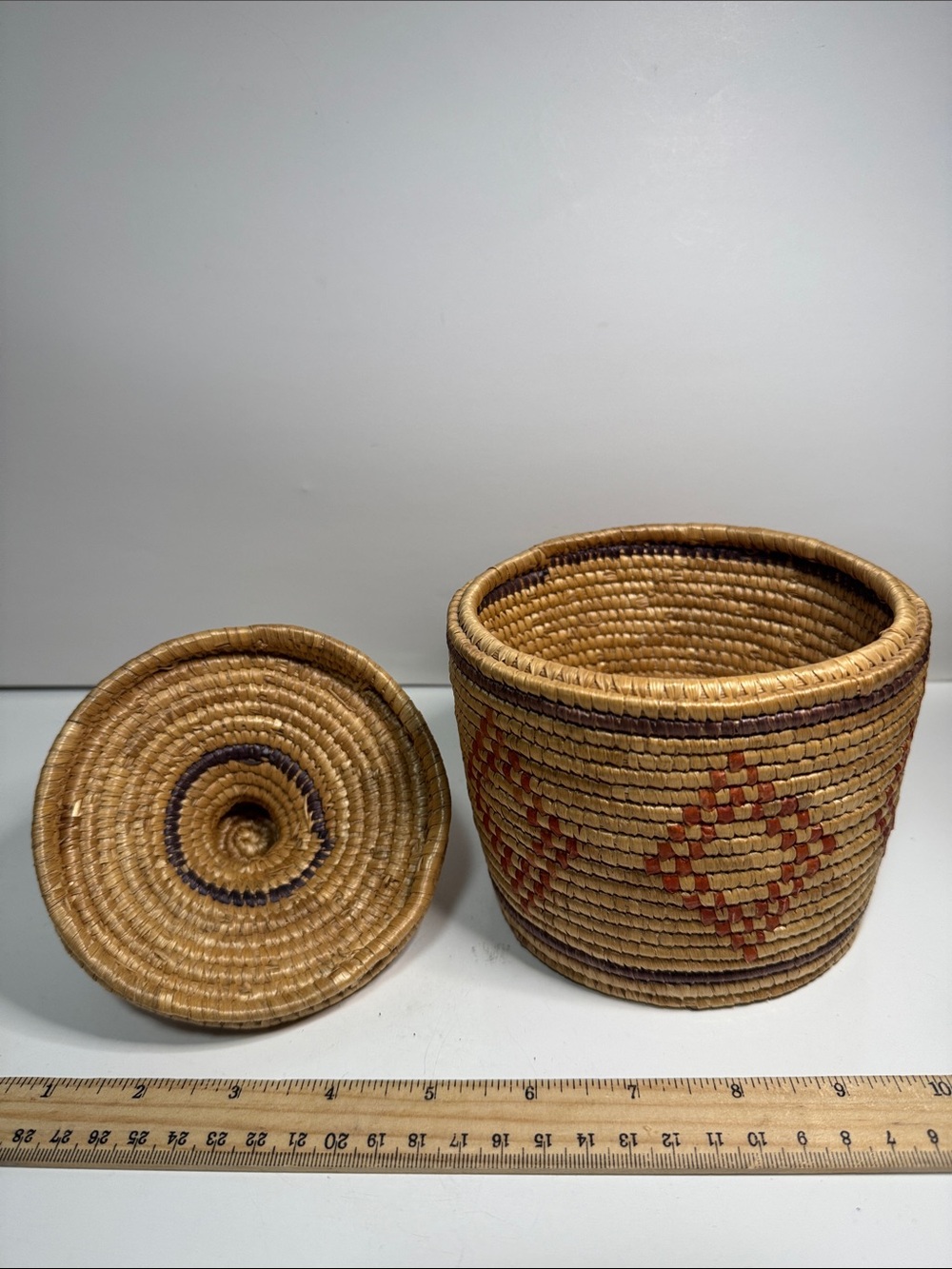 Handwoven Yupik Coiled Basket with Lid – Traditional Native Alaskan Art - Picture 4 of 5